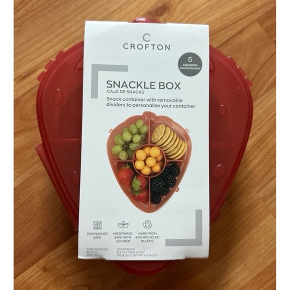 Crofton Snackle Box strawberry-shaped container with five adjustable compartmen